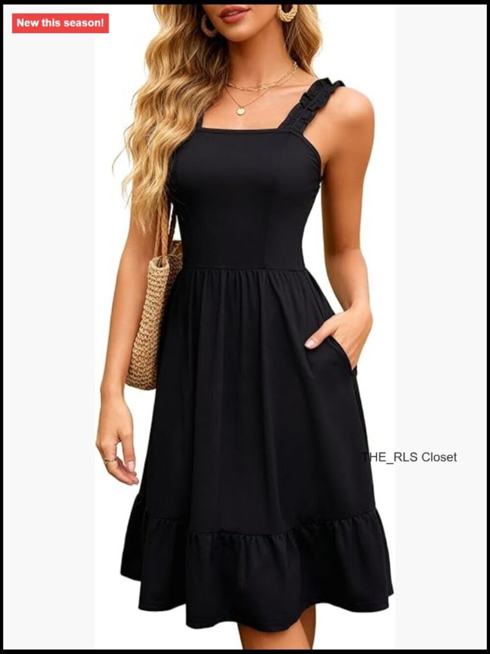 Rayon Blend Spaghetti Strap Midi Dress with Pockets Flowy Boho